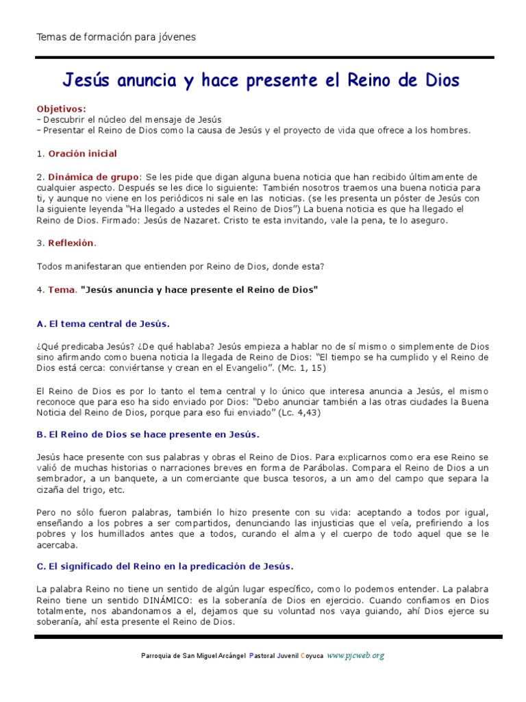 Jesús y la llegada del Reino de Dios | PDF | Reinado y reino de dios ...