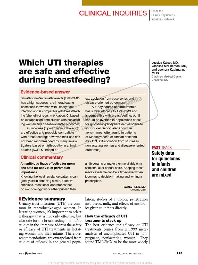 Which UTI Therapies Are Safe and Effective During Breastfeeding? PDF