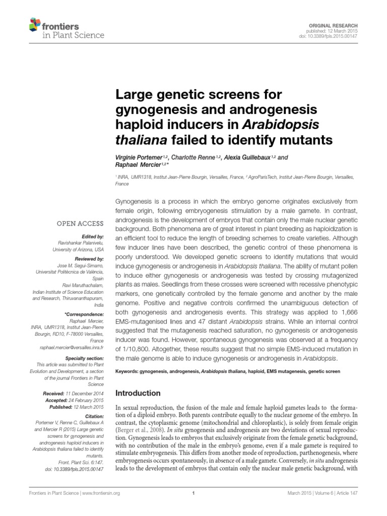 Portemer 2015 FRPLSC Large Genetic Screens For Gynogenesis and ...