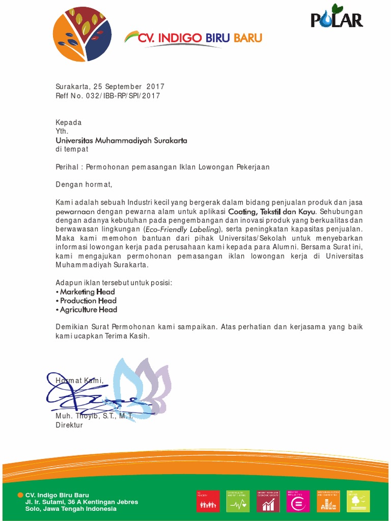Contoh Surat Permohonan Ijin Pemasangan Banner