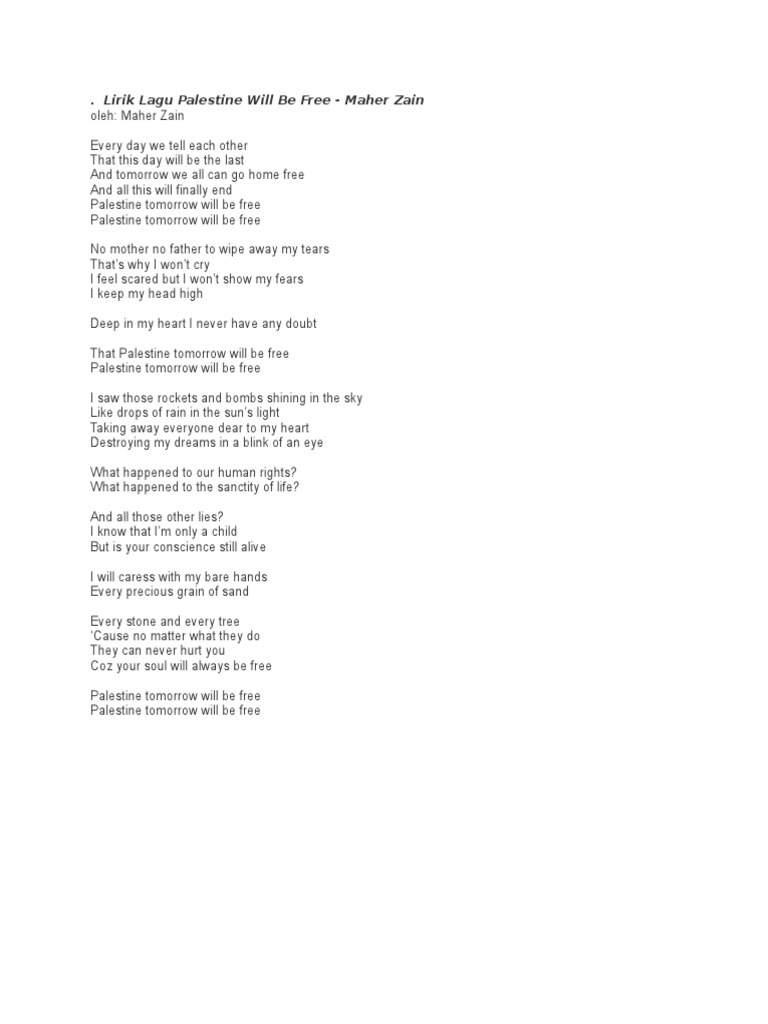 Lirik Lagu Palestine Will Be Free | PDF