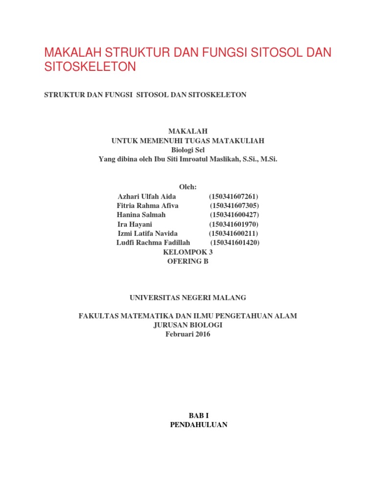 Makalah Struktur Dan Fungsi Sitosol Dan Sitoskeleton | PDF