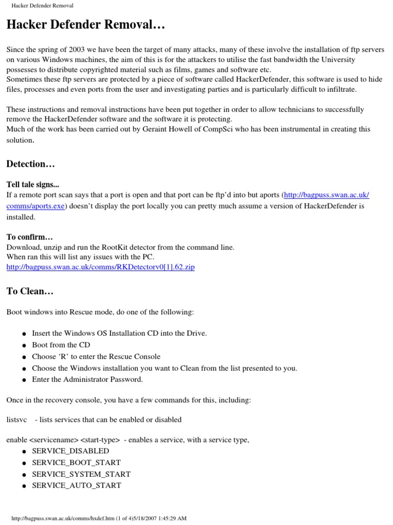 Hacker Defender Removal PDF | PDF | Command Line Interface | Windows ...