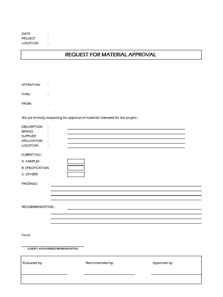 Material Approval Request Form | PDF | Technology & Engineering