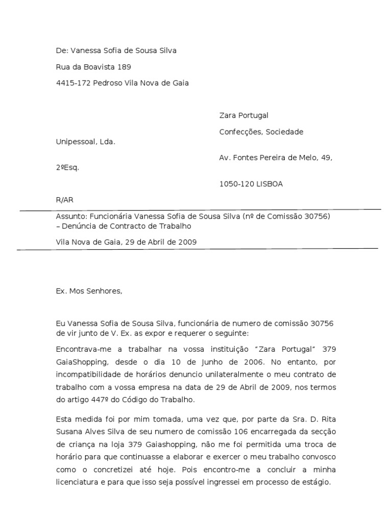 Carta de despedimento