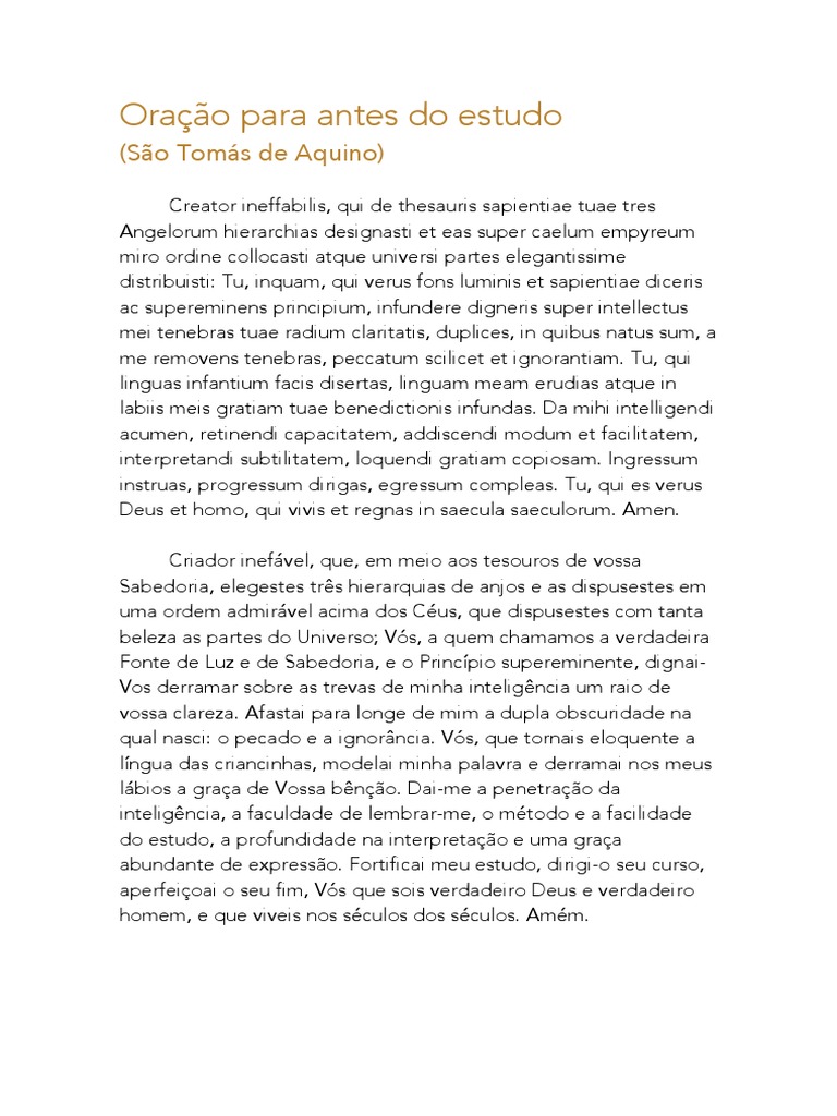 Oração para antes dos estudos São Tomás de Aquino PDF