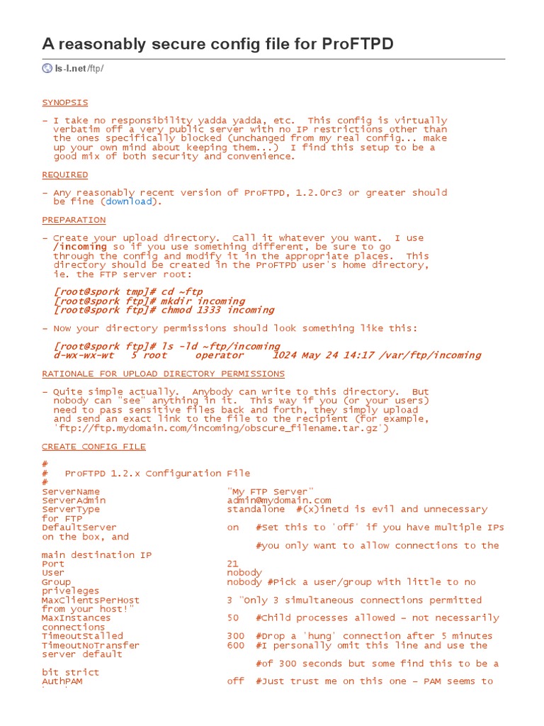 A Reasonably Secure Config File For Proftpd: Download | PDF | File ...