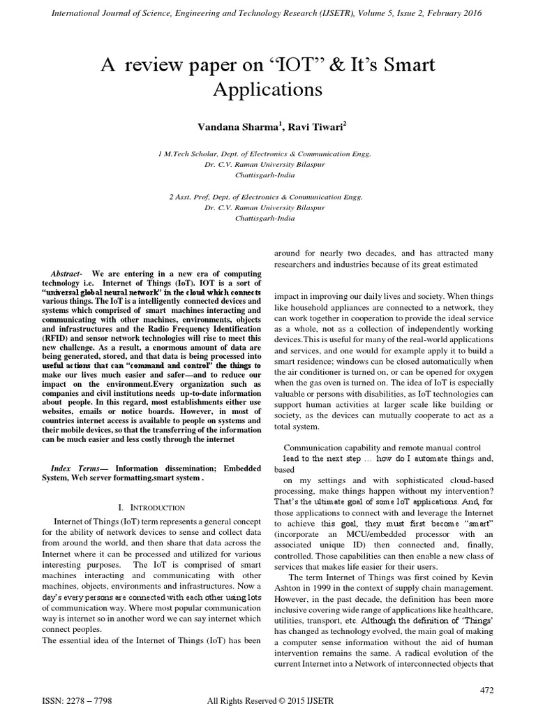 A review paper on “IOT” & It‟s Smart applications.pdf Of Things Wireless Sensor Network