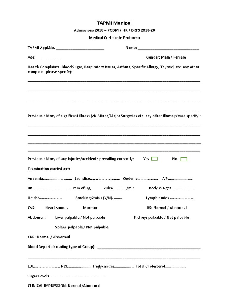 Medical Certificate Proforma 2018 PDF | PDF | Medical Specialties ...