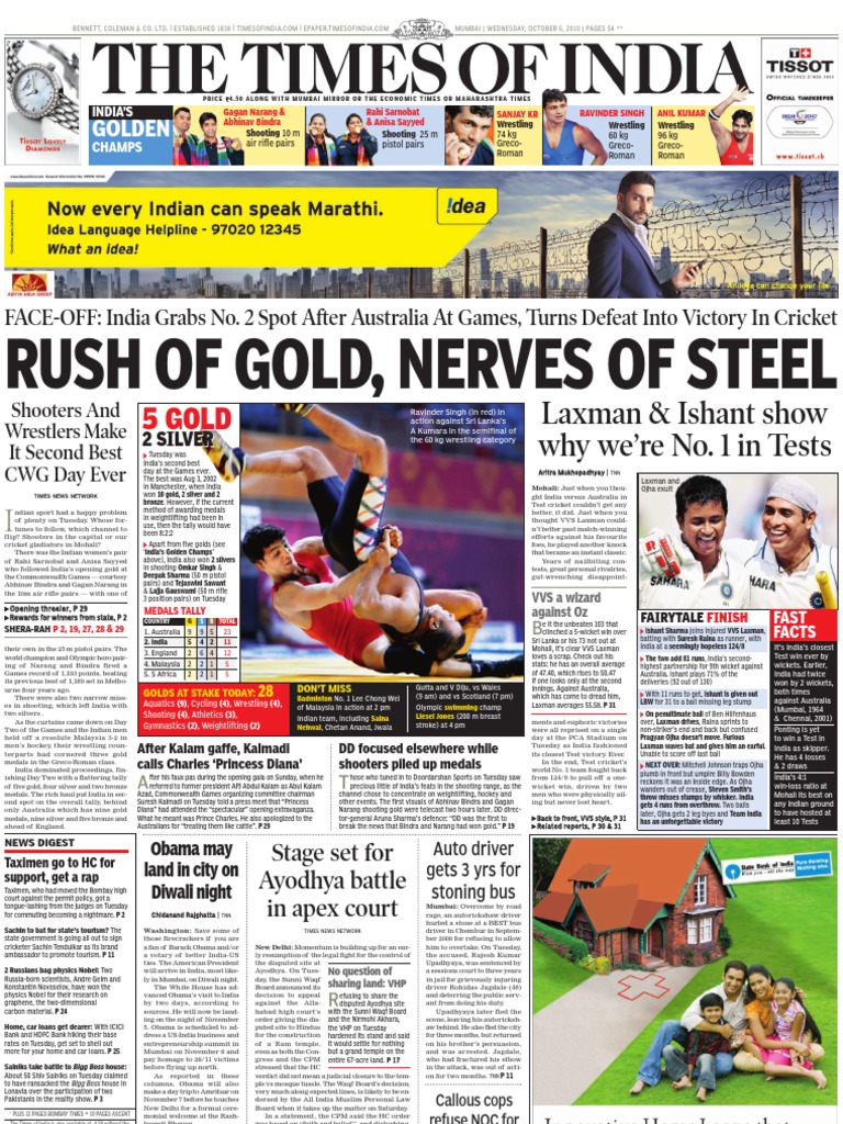 Times of India Mumbai - 6 Oct 2010 | Sports - 