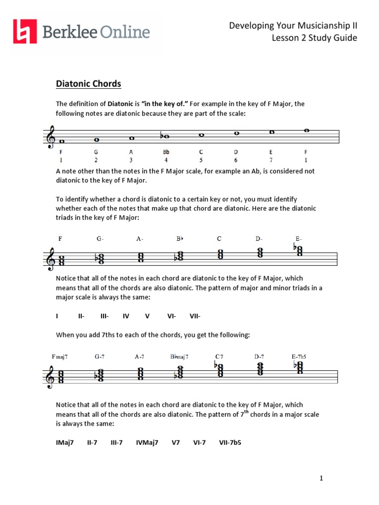 Diatonic Chords: Developing Your Musicianship II Lesson 2 Study Guide ...