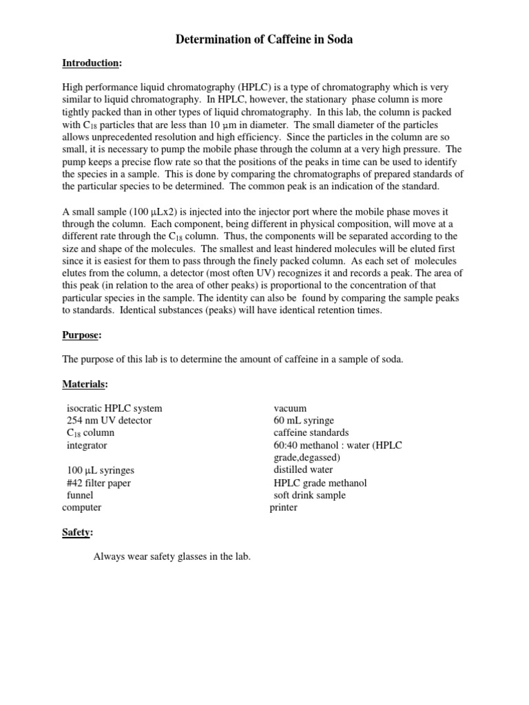 HPLC - Determination of Caffeine in Soda | PDF | High Performance ...
