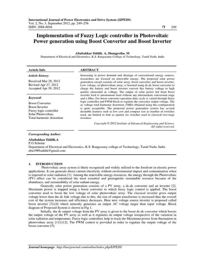 Implementation of Fuzzy Logic Controller in Photovoltaic Power ...