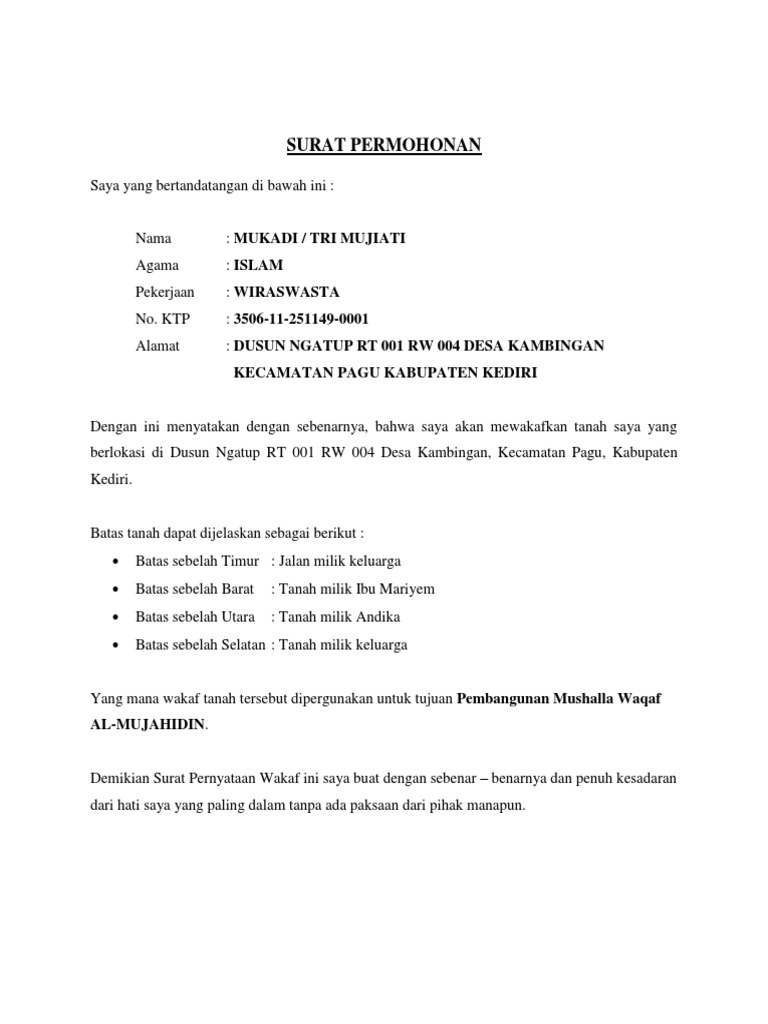 Surat Permohonan Waqaf Mushalla Pdf