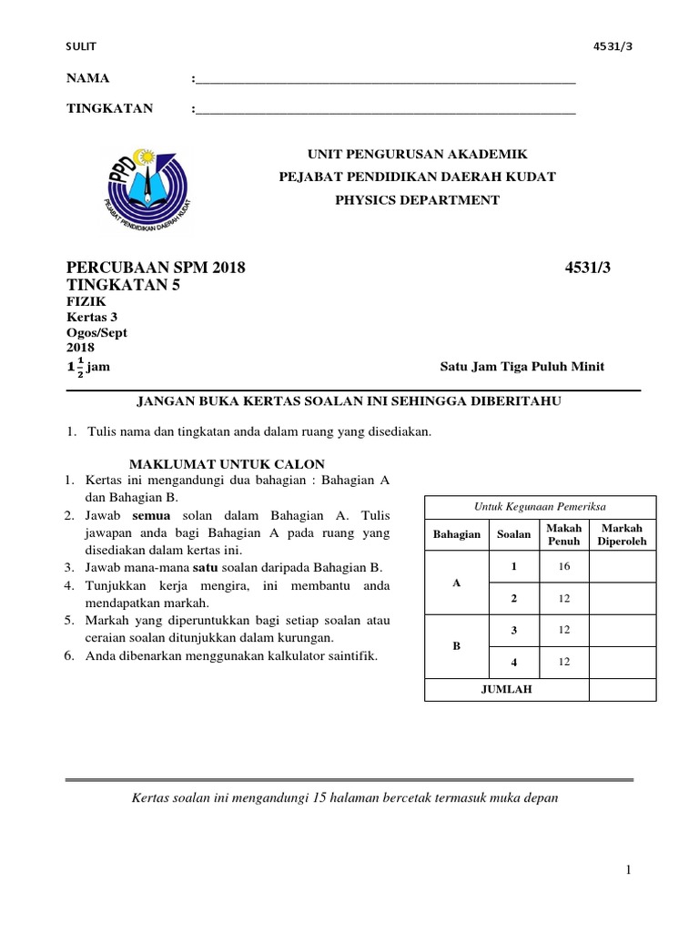 Soalan Percubaan Spm Fizik K3 2018 Repaired Pdf
