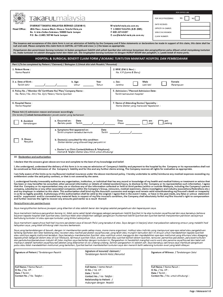 Hospital & Surgical Claim Form | PDF | Patient | Insurance