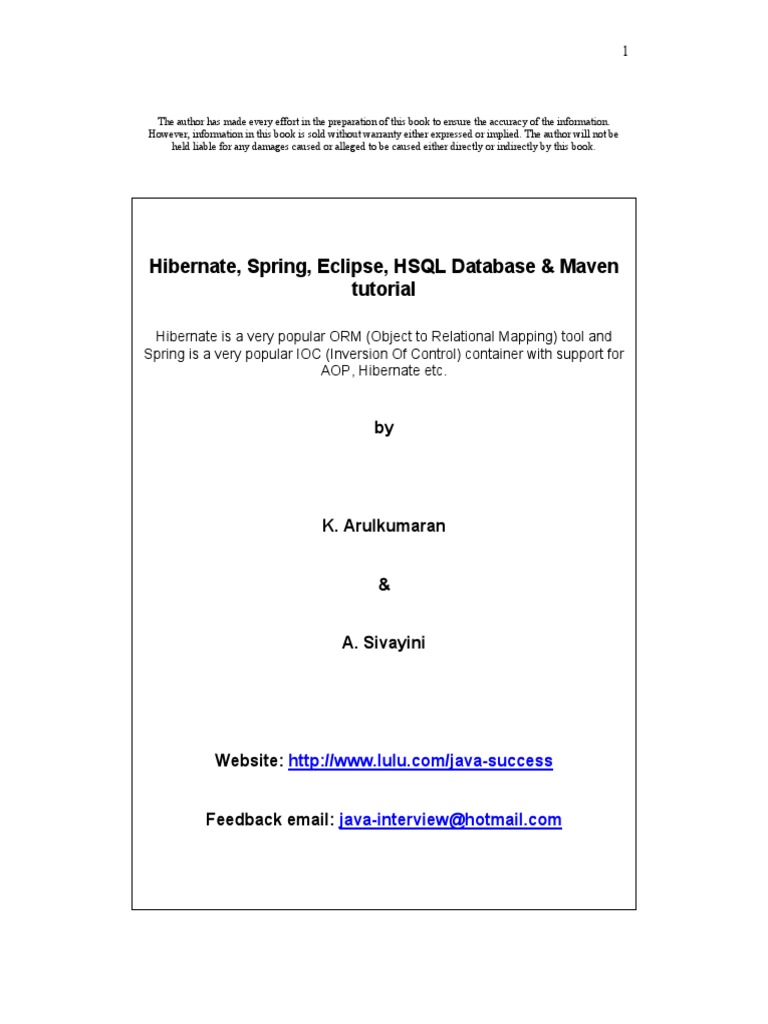 Hibernate Spring Maven Eclipse Tutorial PDF | PDF