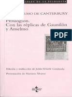 Anselmo (San) de Canterbury - Proslogion (Con Las Réplicas de Gaunilón y Anselmo) (Ed. Julián Velarde) (129 PP.) (Madrid (2009) ) (Por Robertokles)