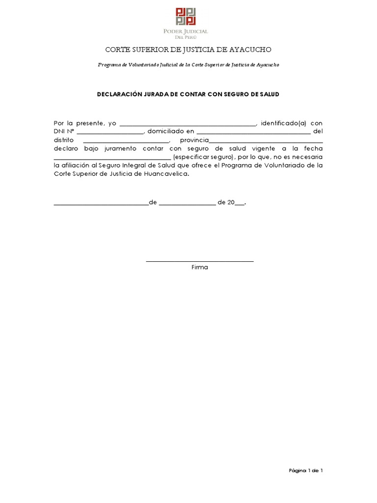 Declaración Jurada de Seguro de Salud | PDF | Negocios