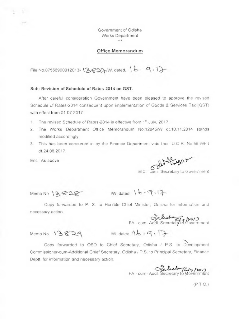 OPWD Revision of Schedule of Rates2014 On GST PDF Brick Concrete