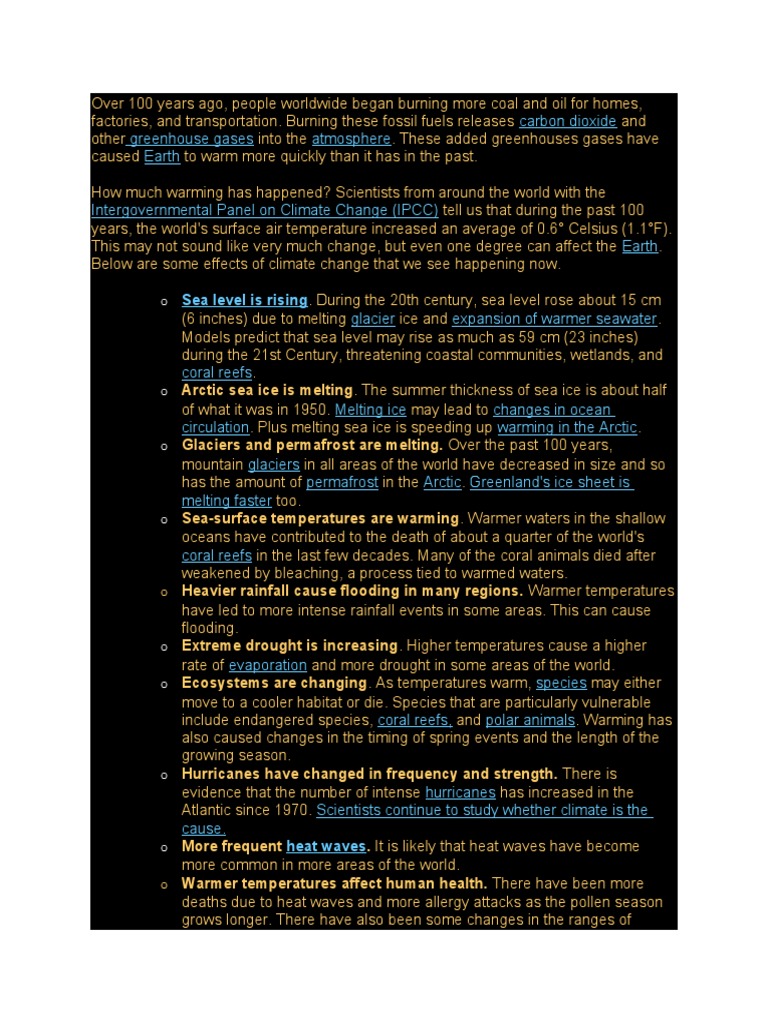 Impacts of Climate Change on Earth | PDF | Climate Change | Sea Level Rise