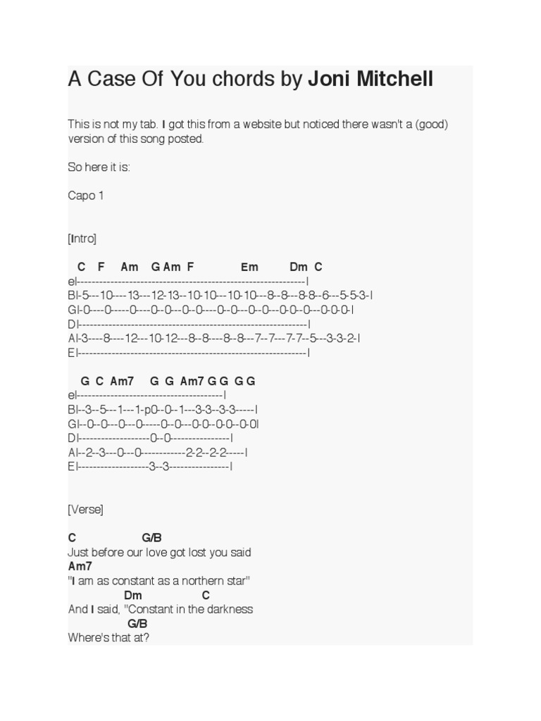 A Case of You Chords by Joni Mitchell American Music Articles Needing Attention Popular Music