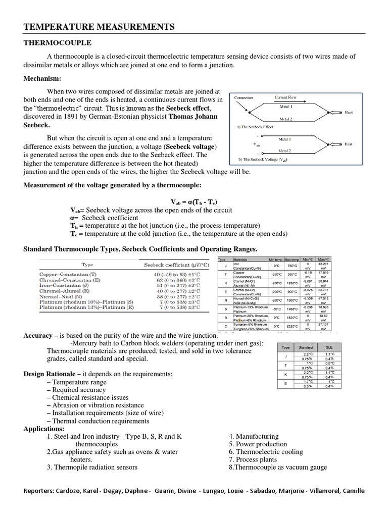 Temperature Measurements: Thermocouple | PDF | Thermocouple | Branches ...