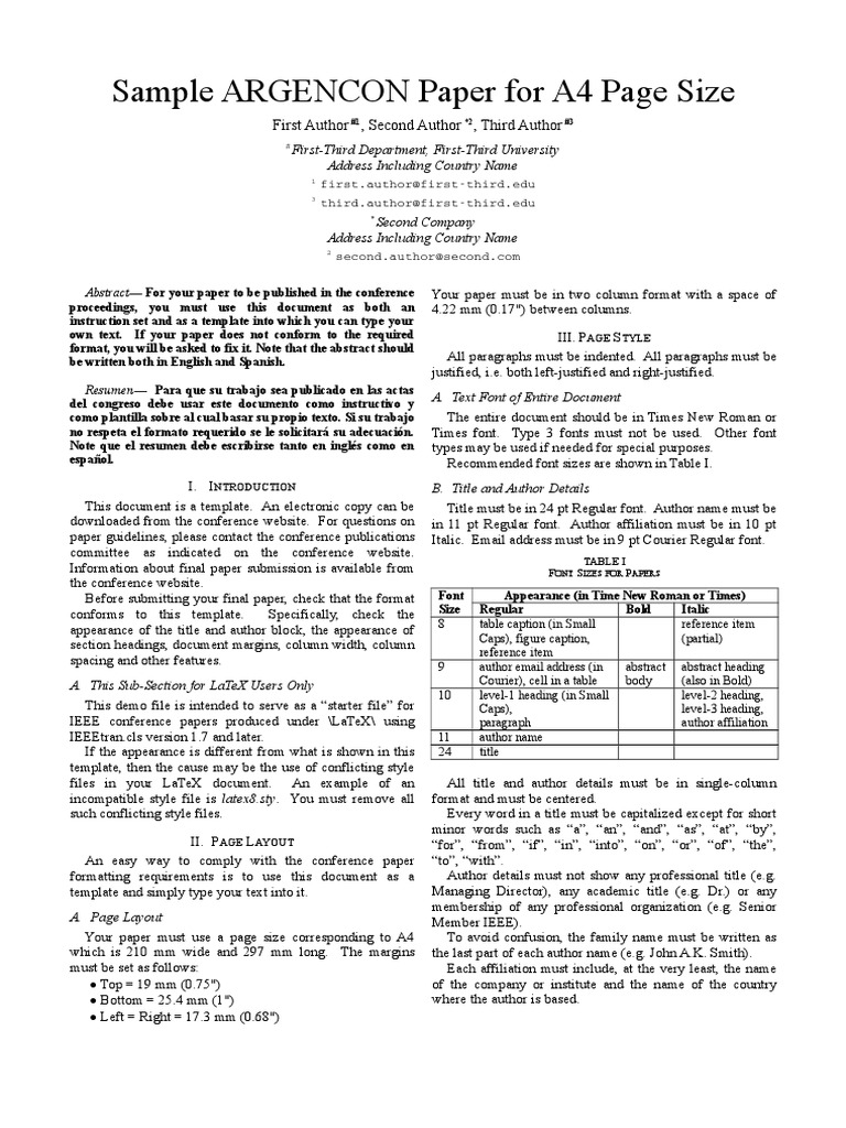 Sample ARGENCON Paper For A4 Page Size: First Author, Second Author ...