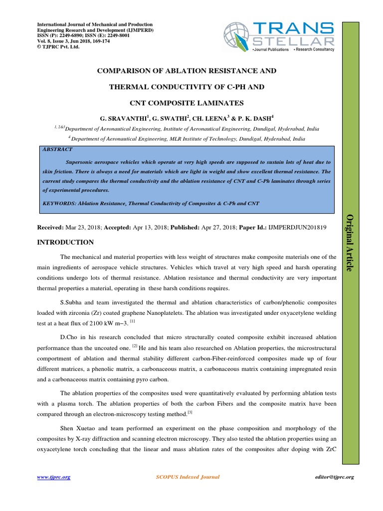 Comparison Of Ablation Resistance And Thermal Conductivity Of C Ph And Cnt Composite Laminates Composite Material Electrical Resistivity And Conductivity