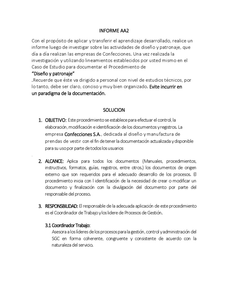 Informe Aa2 DOCUMENTACION DE UN SISTEMA DE GESTION DE LA CALIDAD NTC ISO 9001.docx Gestión