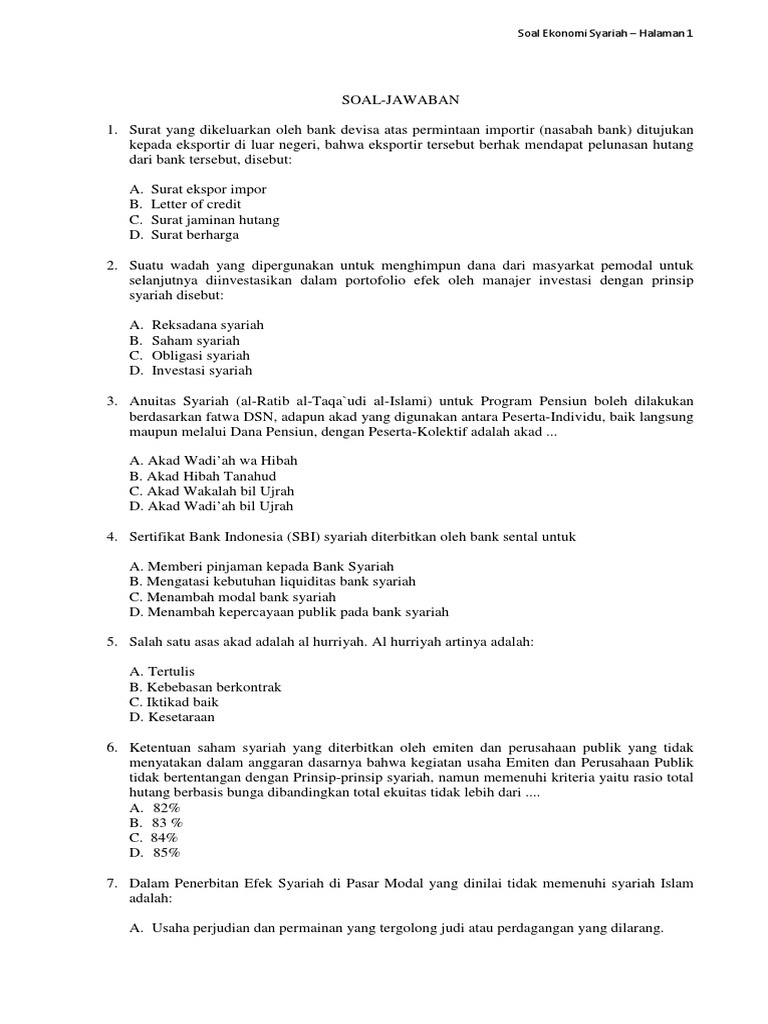 Soal Dan Jawaban Wadiah Soal Dan Jawaban
