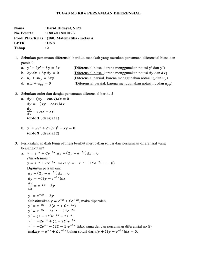 19++ Contoh Soal Persamaan Diferensial Biasa Dan