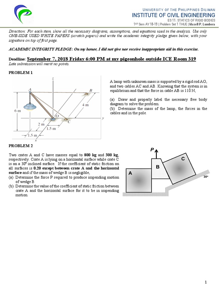 ES 11 Problem Set 1 | PDF | Force | Physical Quantities
