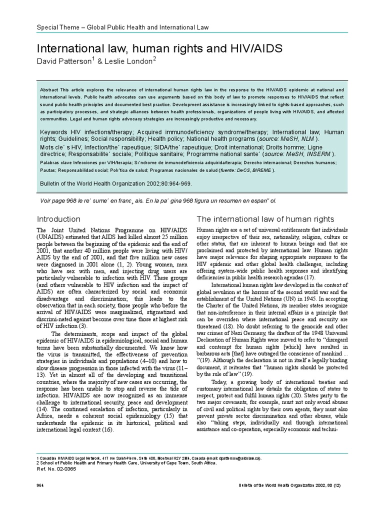 International Law, Human Rights and HIV/AIDS: David Patterson & Leslie ...