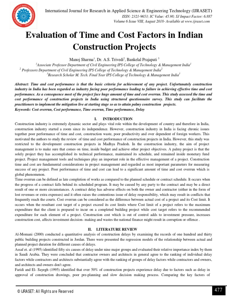 Evaluation of Time and Cost Factors in Indian Construction Projects ...