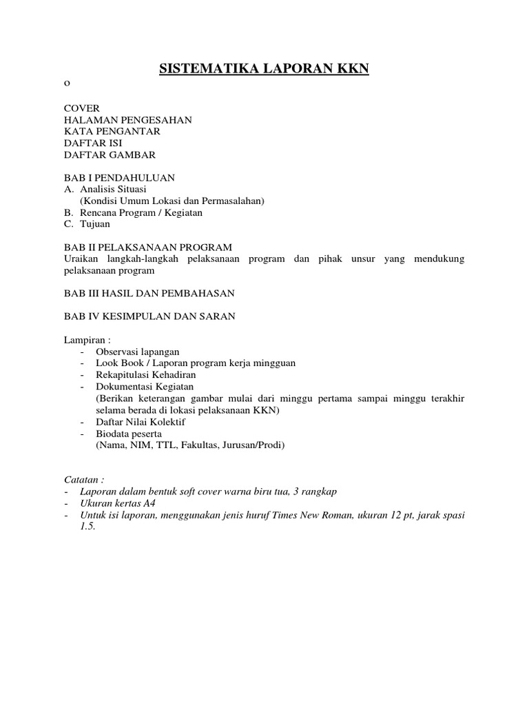 Sistematika Laporan Kkn Infrastruktur Docx
