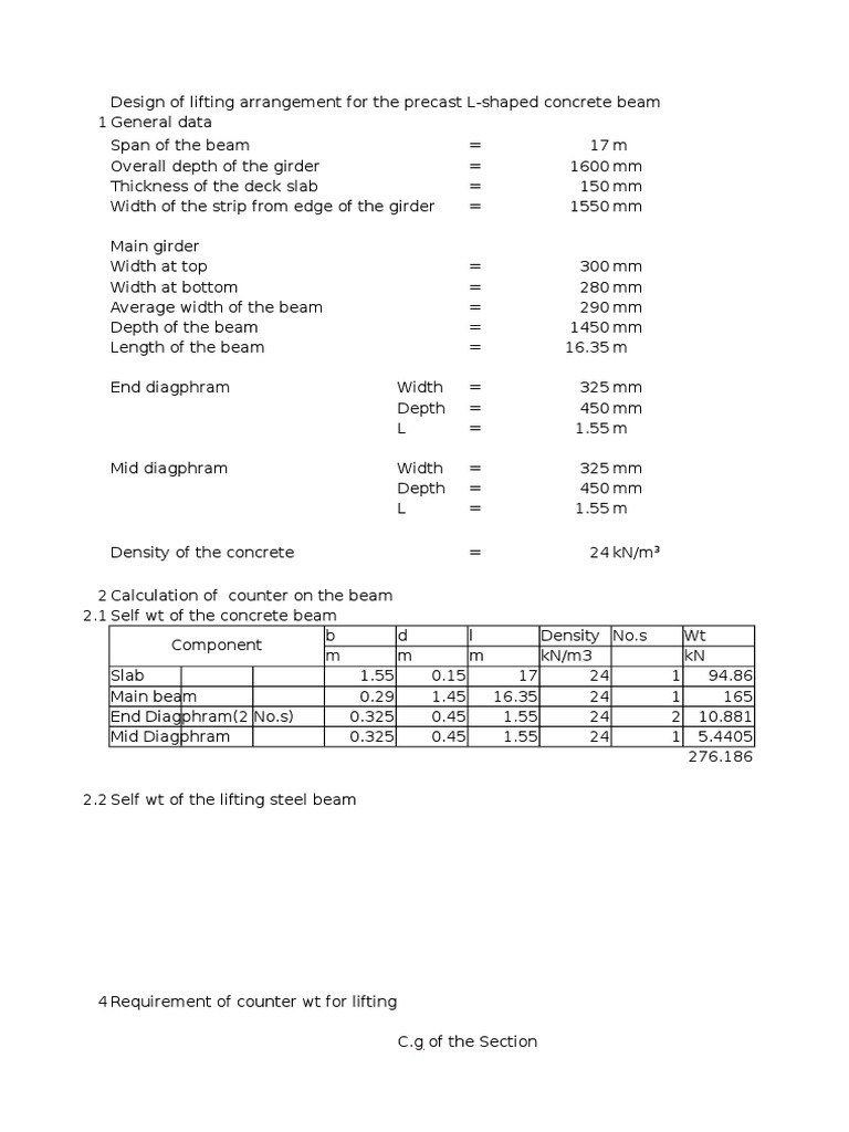 Lifting Design for Precast Concrete Beam | PDF | Civil Engineering ...