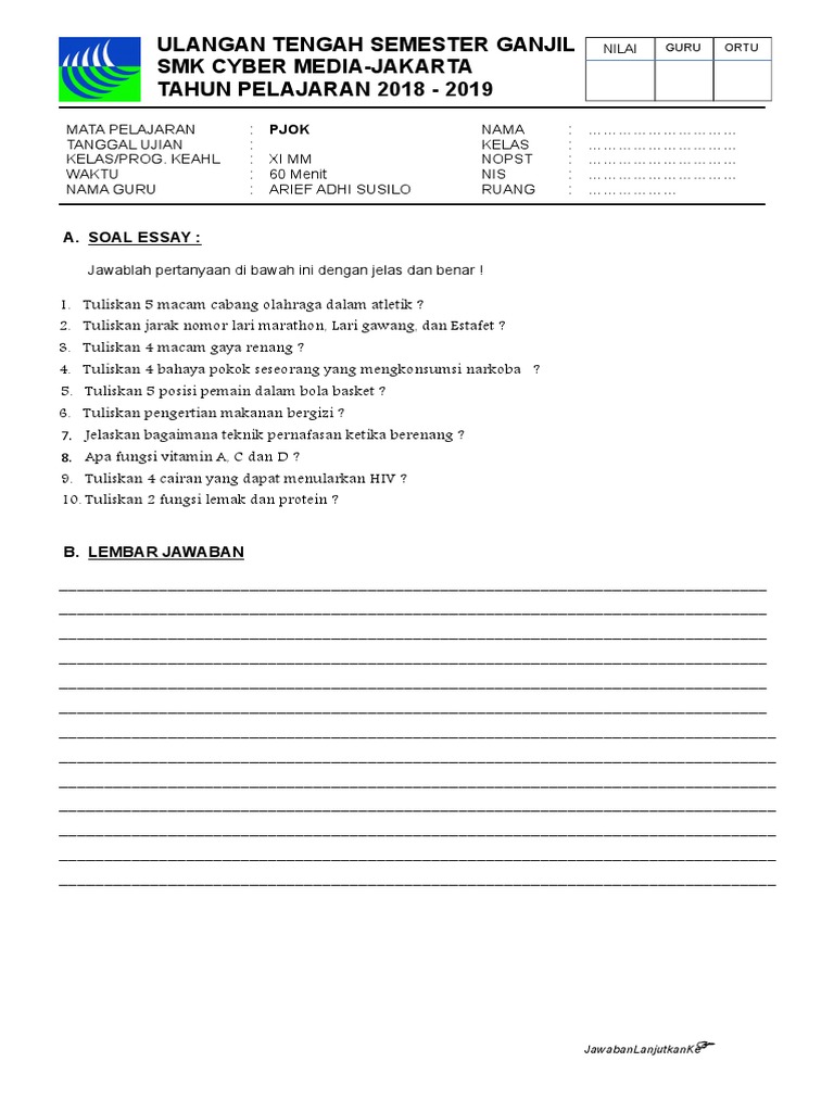 Soal Mid Penjas Kelas Xi 2018