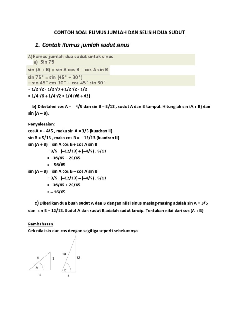 Contoh Soal Rumus Jumlah Dan Selisih Dua Sudut Berbagai