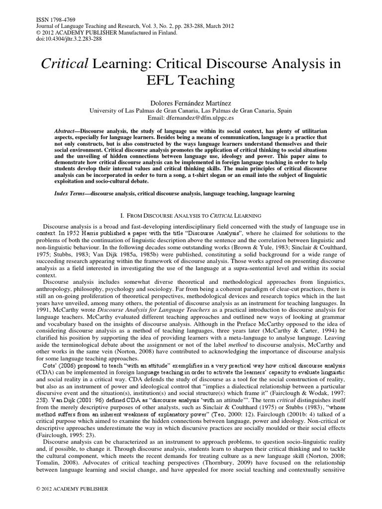 Critical Learning: Critical Discourse Analysis in EFL Teaching | PDF ...