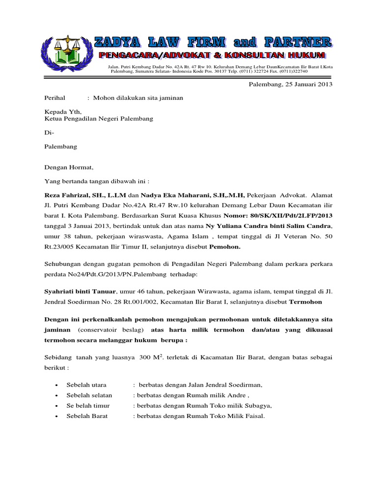 Surat Permohonan Sita