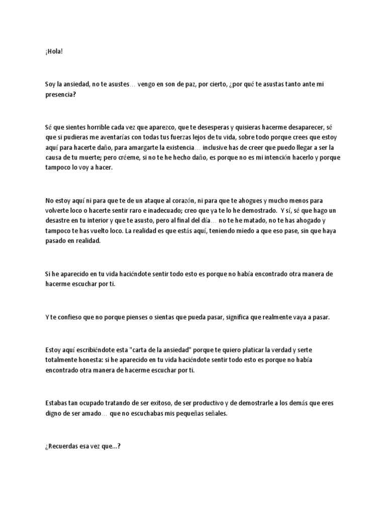 Carta de La Ansiedad PDF Verdad Vida