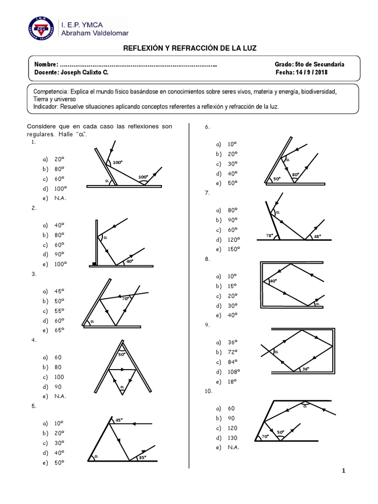 Ejercicios de Reflexión y Refracción | PDF | Refracción | Electrodinámica