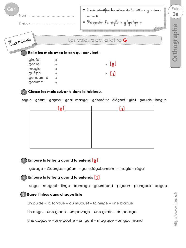 Nature Des Mots Ce1 Exercices Pdf Ce1 Exercices Lettre G | PDF | Loisirs | La nature