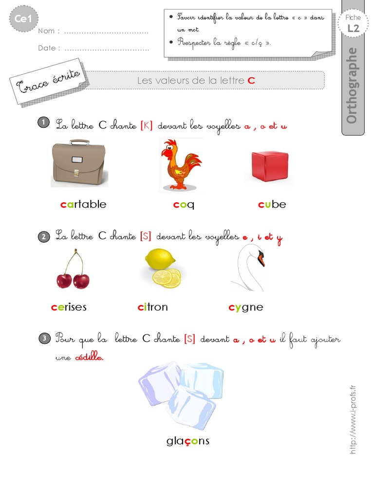 Exercice Ce1 C Ou ç à Imprimer Ce1 Trace Ecrite Lettre C | PDF