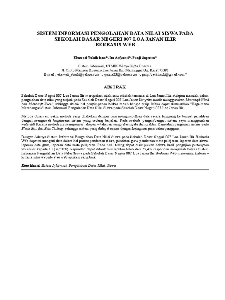 Jurnal Sistem Informasi Pengolahan Data Nilai Siswa Pada Sekolah Dasar