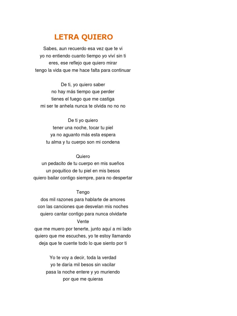 Letra Quiero | PDF