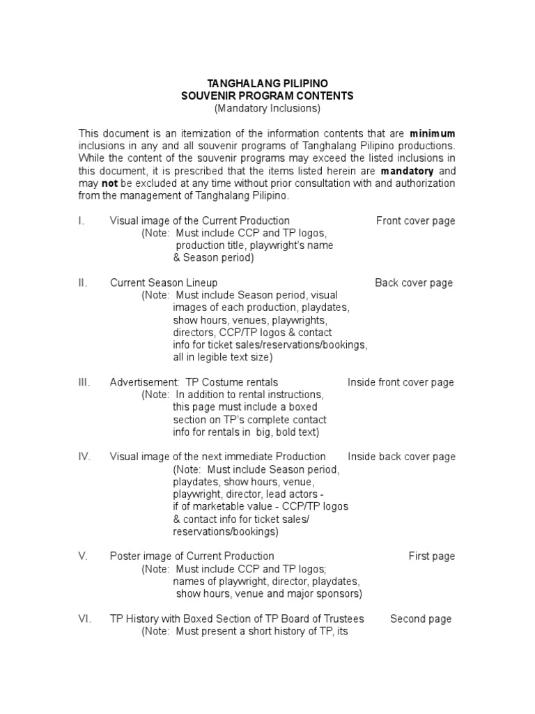 Tanghalang Pilipino Souvenir Program Guide | PDF | Subscription ...