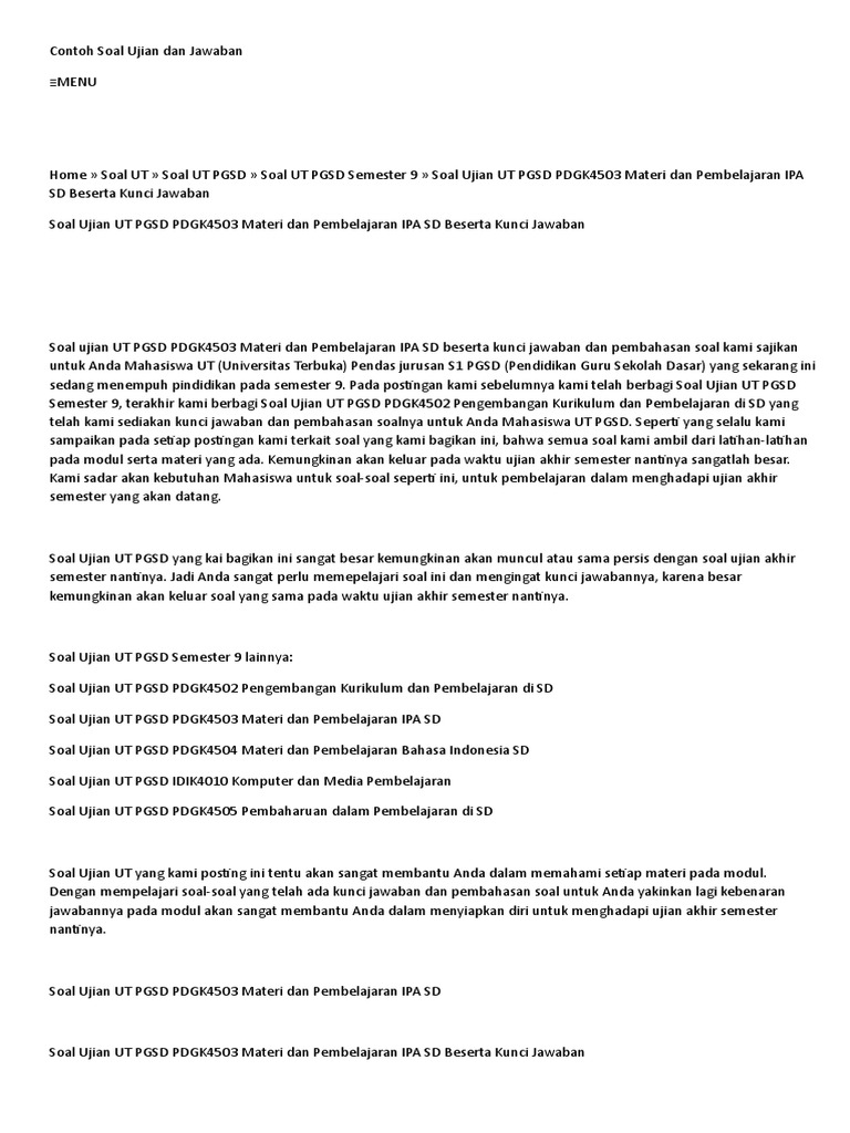 Soal Ujian Ut Pengembangan Kurikulum Dan Pembelajaran Di