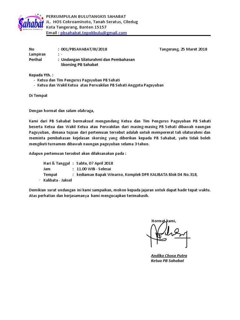Draft Surat Undangan PB Sahabat-WD | PDF